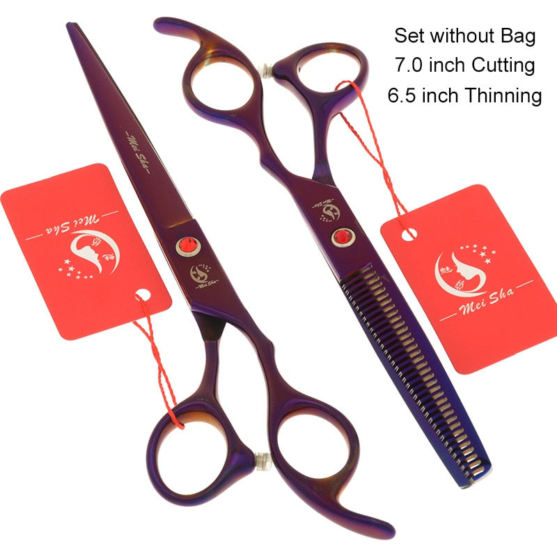 7.0 Inch Big Professional Hairdressing Cutting Scissors 6.5 Inch Thinning Shears Salon Barbers JP440C Blue Hair Tesouras A0132A