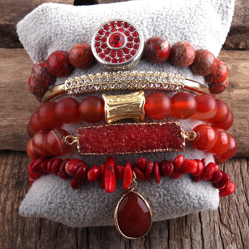 RH moda Boho joyería piedra Natural pulsera y brazalete 5 piezas conjuntos de pulseras para mujeres regalo DropShip