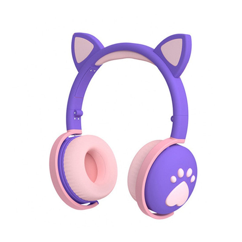 Bonitos auriculares para niños, auriculares inalámbricos, luz LED de Control, Oreja de Gato, niña, regalo para niños, auriculares para juegos con dientes azules, bajos estéreo con micrófono