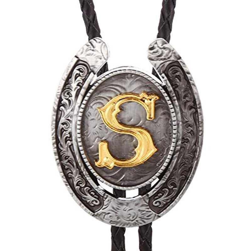 Vintage Gold Letter ABCDEFG-Z U shape bolo tie for man Indian cowboy western cowgirl leather rope zinc alloy necktie