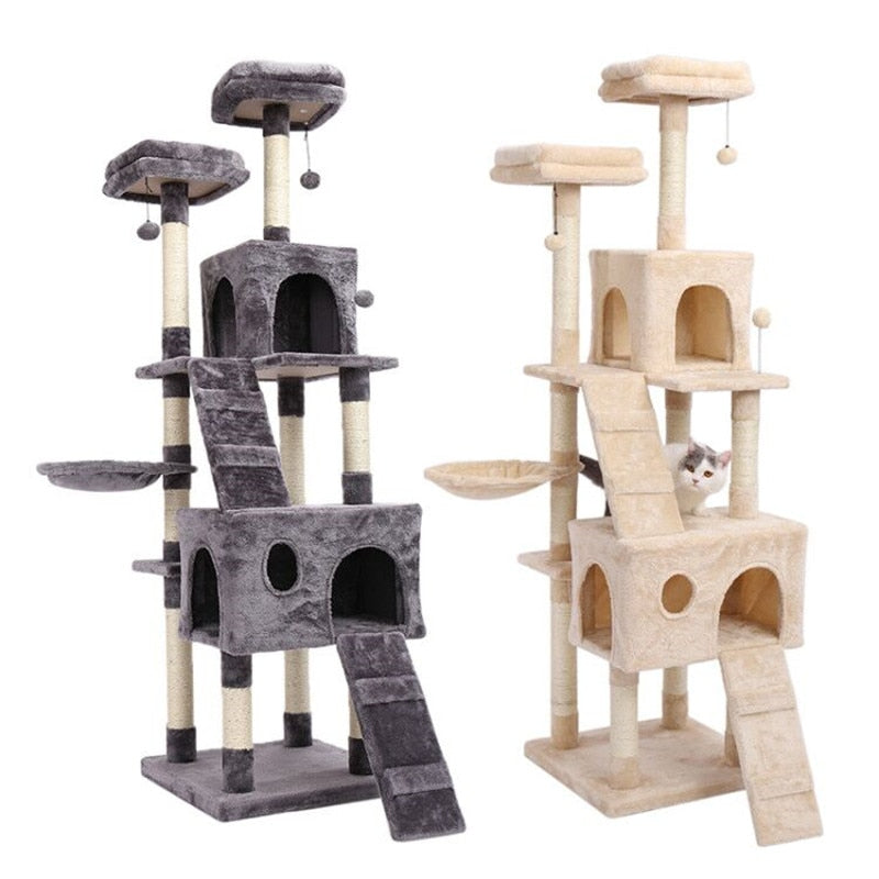 Wood Cat Tree Cats Multi Floor Large Play Tower Sisal Scratching Post Kitten Furniture Activity Centre  Condo Playhouse Dang toy