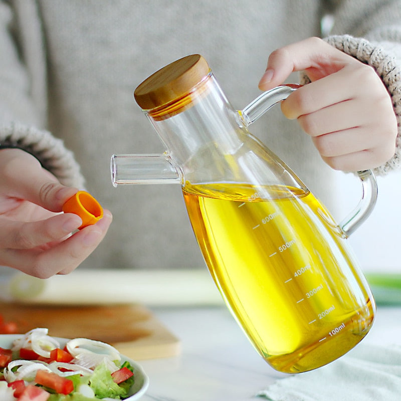 Transparent Glass Oil Bottle with Handle Scale Heat-resistant High Borosilicate Kitchen Supplies Soy Sauce Vinegar Container