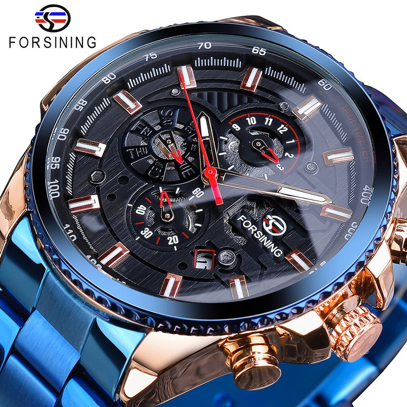 Forsining 2019 3 Dial calendario multifunción militar luminoso mano hombres mecánico deporte automático reloj de pulsera de marca superior de lujo