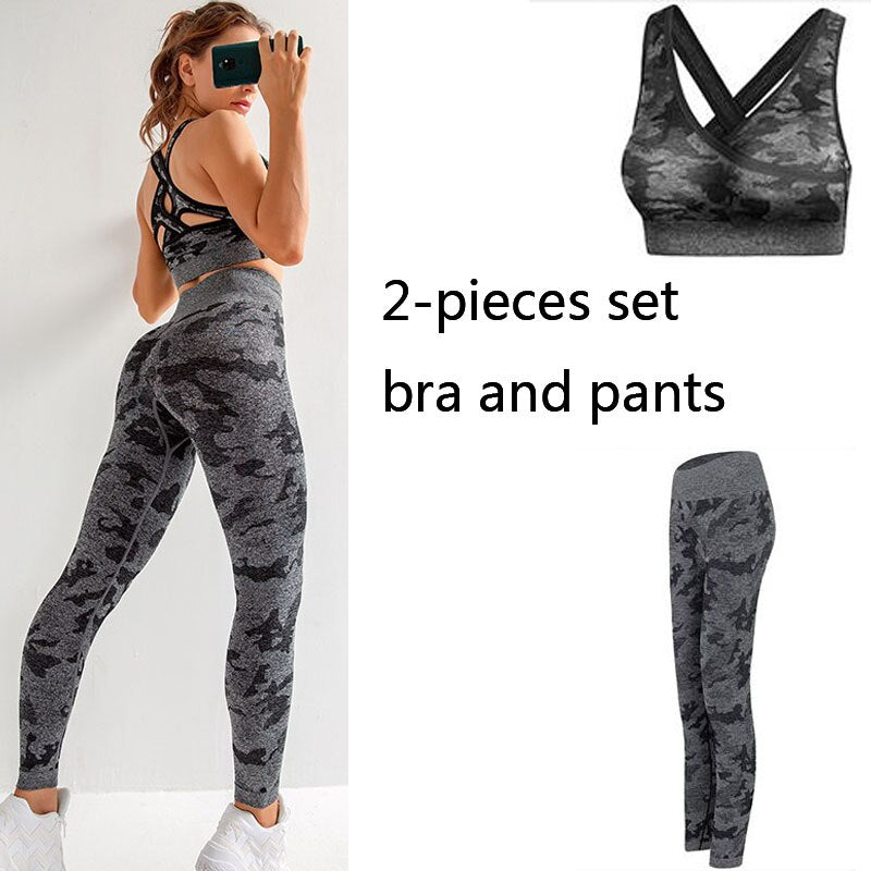 Conjunto de ropa de gimnasio para mujer, conjunto de Yoga de 2 piezas, sujetador deportivo y mallas para correr, mallas deportivas de entrenamiento sin costuras, traje deportivo para mujer