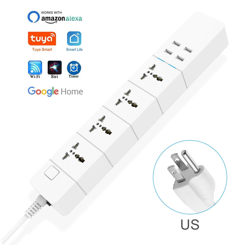 WIFI Smart Power Strip Universal funciona con Alexa Googlehome Multi Plug cuatro tomas 6AC Socket 4 USB Voice Contro UK/EU/US/AU