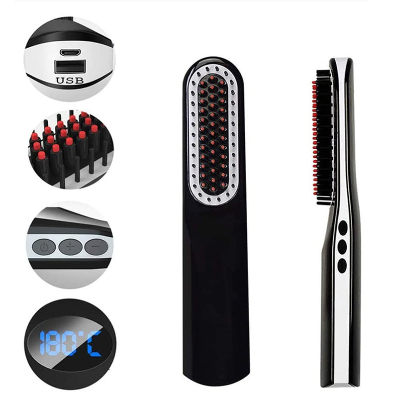 Mini peine inalámbrico para hombres, cepillo rápido para barba, alisador, peines eléctricos portátiles de carga USB para hombres, barba