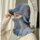 2021 Warm Neck Knit Hat Fur Pompoms Hat Mask Winter Hat For Girl Wool Knitted Hat Female Balaclava Caps Gorras Bonnet