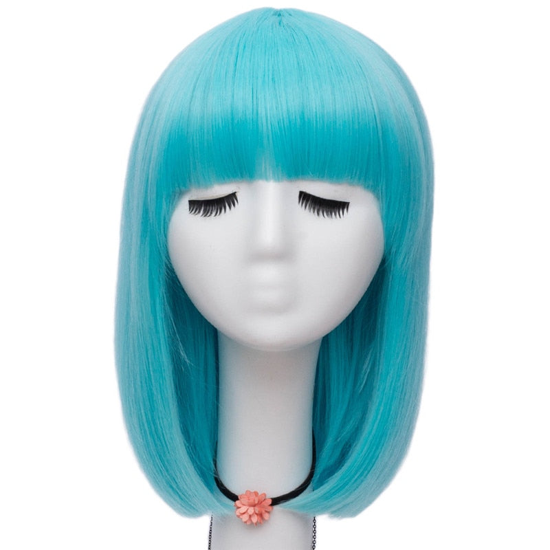 Women Orange Short Cosplay Wig with Bangs BOb Hairstyle  Heat Resistant Fiber Synthetic Straight Hair