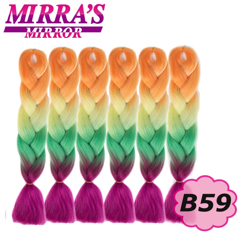 24inch Jumbo Braids Synthetic Hair For Box Braid Ombre Braiding Hair Extensions Three Tone Black Brown Blue Pink Mirra’s Mirror