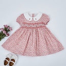 Kids Little Girls Handmade Smocked Floral Flower Print Dresses 2023 Spring Summer Toddler Girl Princess Vintage Smock Dress