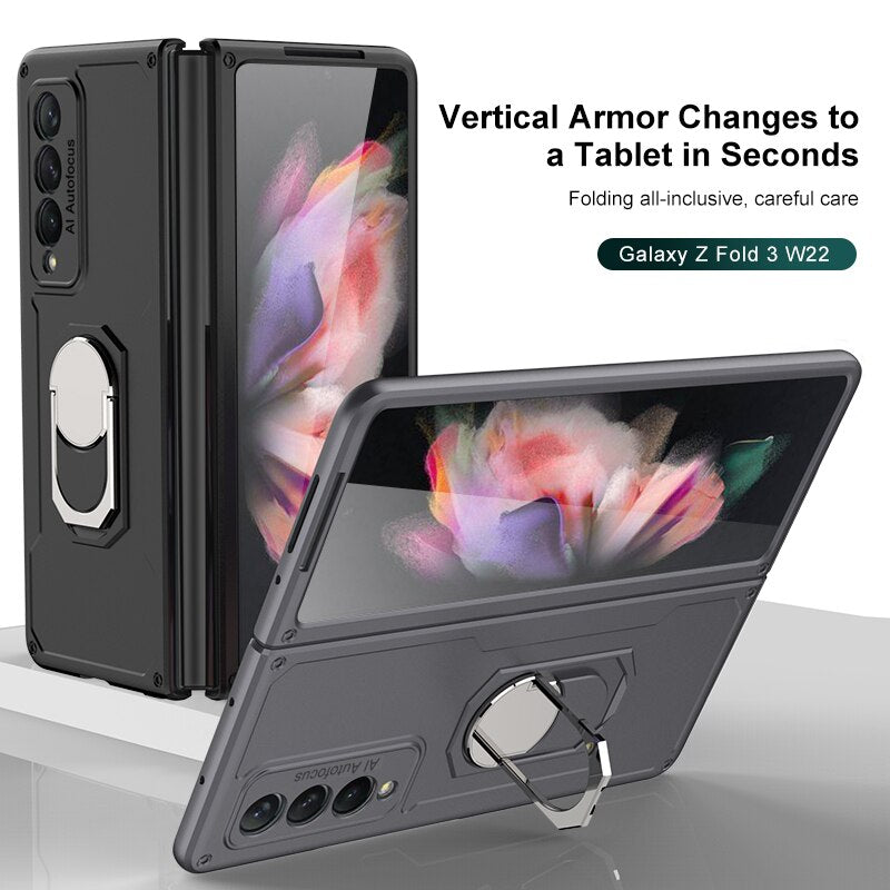 For Samsung Galaxy Z Fold 3 5G Case Armor Ring Holder Case 360 Bracket Hard PC Protective Cover For Galaxy Z Fold 3 2