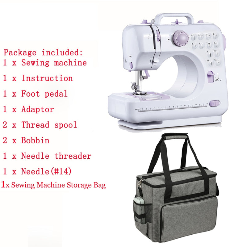 Fanghua Multifunction Mini Sewing Machine 505A 12 Stitches Replaceable + 11pc Presser Foot Power Supply LED Light Sewing classes