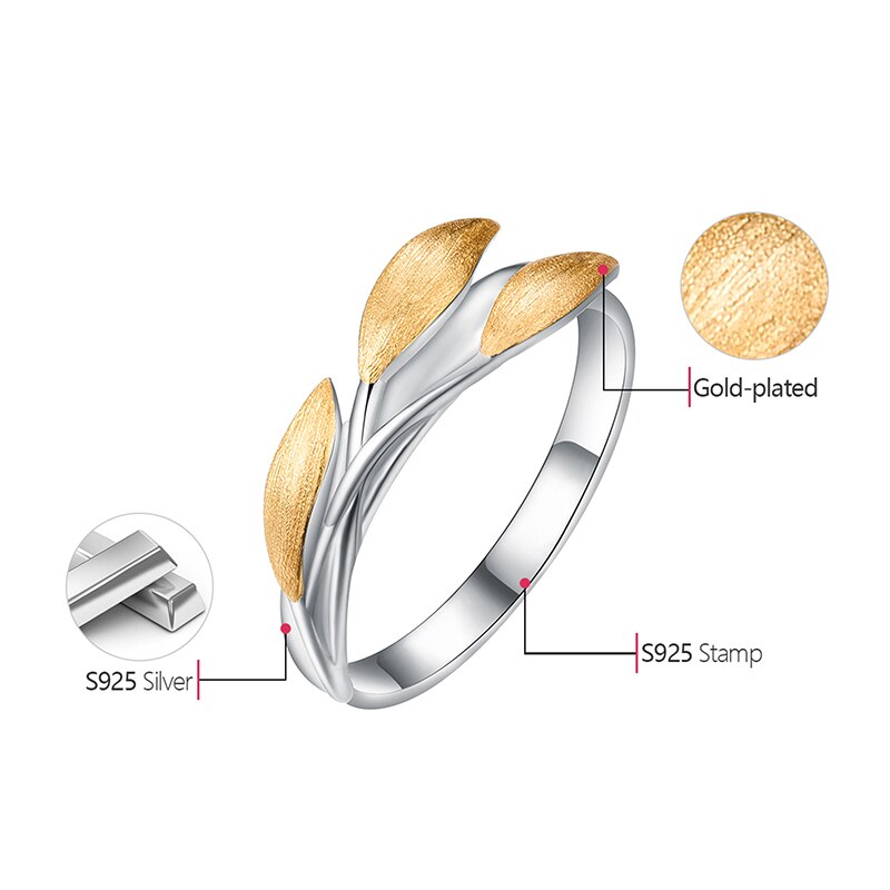 Lotus Fun Real 925 Sterling Silver 18K Gold Rings Handmade Fine Jewelry Creative Minimalist Design Leaves Rings for Women Bijoux