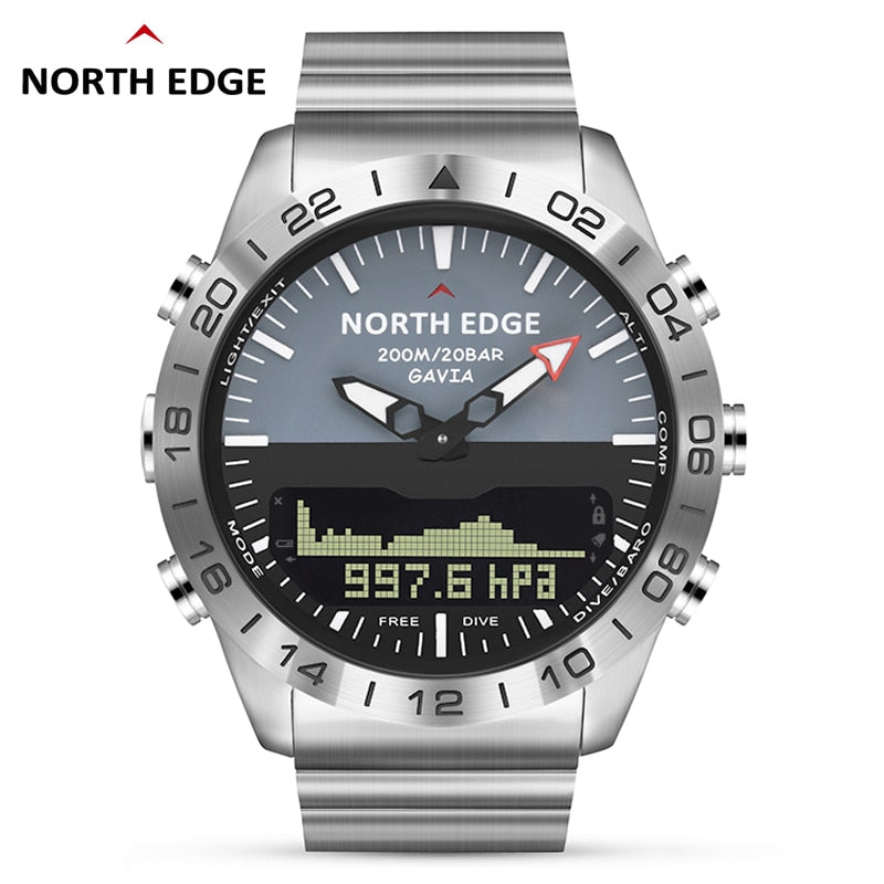 Reloj Digital deportivo de buceo para hombre, relojes para hombre, ejército militar, lujo, acero completo, negocios, resistente al agua, 200m, altímetro, brújula, borde norte