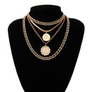 IngeSight.Z Punk Multi Layer Curb Cuban Chunky Thick Portrait Choker Necklace Women Vintage Carved Coin Pendant Necklace Jewelry