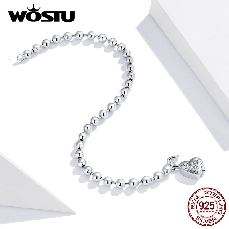 WOSTU Echtes 925 Sterling Silber Herz Armband Perlenkette Armband Für Frauen Hochzeit Original Armband Authentischer Schmuck CQB203