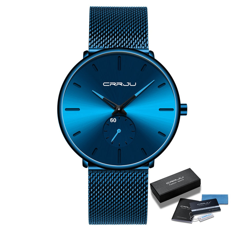 CRRJU Fashion Blue Men Watch Top Luxury Brand Minimalist Ultra-thin Quartz Watch Casual Waterproof Clock Relogio Masculino