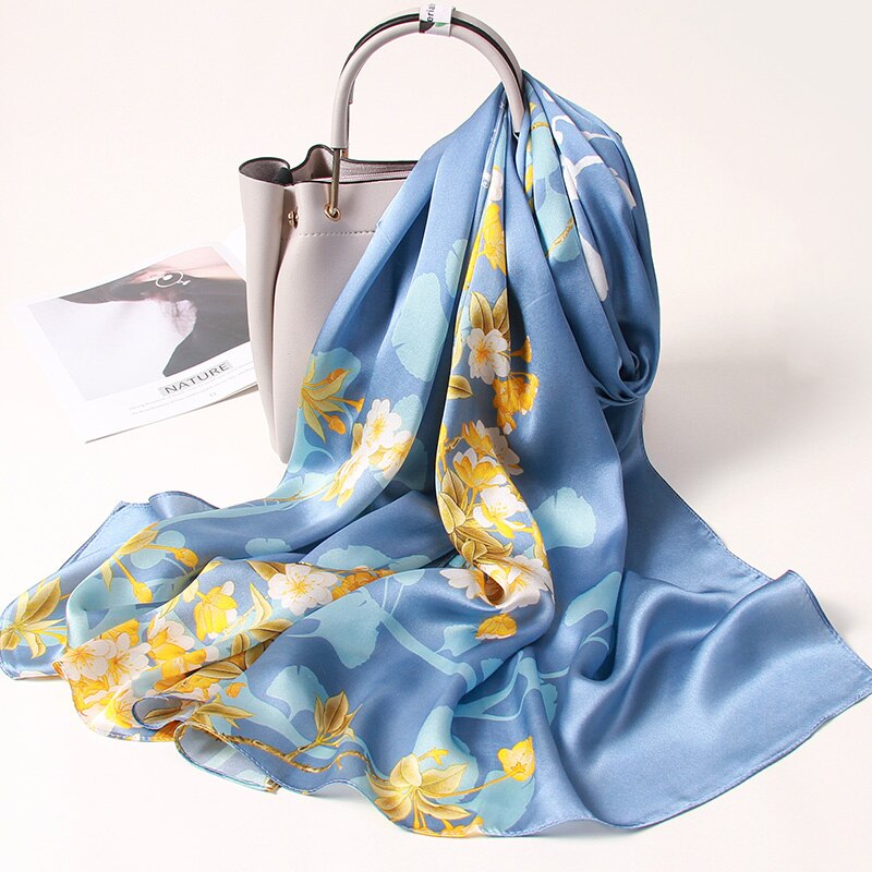 Bufanda de seda 100% para mujer, pañuelo de lujo para la cabeza, chales largos de seda Natural, Foulard para mujer, bufanda fina de satén para el cuello, bufandas de seda auténtica