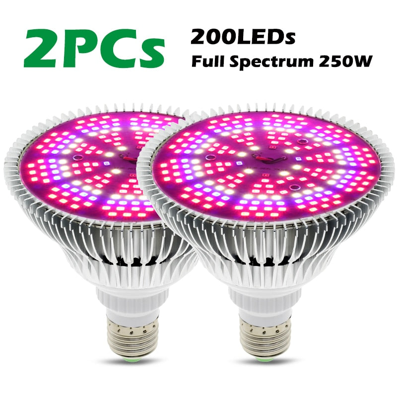 250W LED Grow Light Bulb E27 LED Plant Bulb 200 LEDs Sunlike Full Spectrum Grow Lights for Indoor Plants Vegetables and Seedling