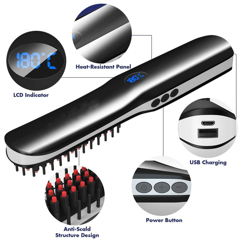 Kabelloser Mini-Haarkamm für Männer, schneller Bartbürstenglätter, tragbare elektrische USB-Ladekämme für Männerbart