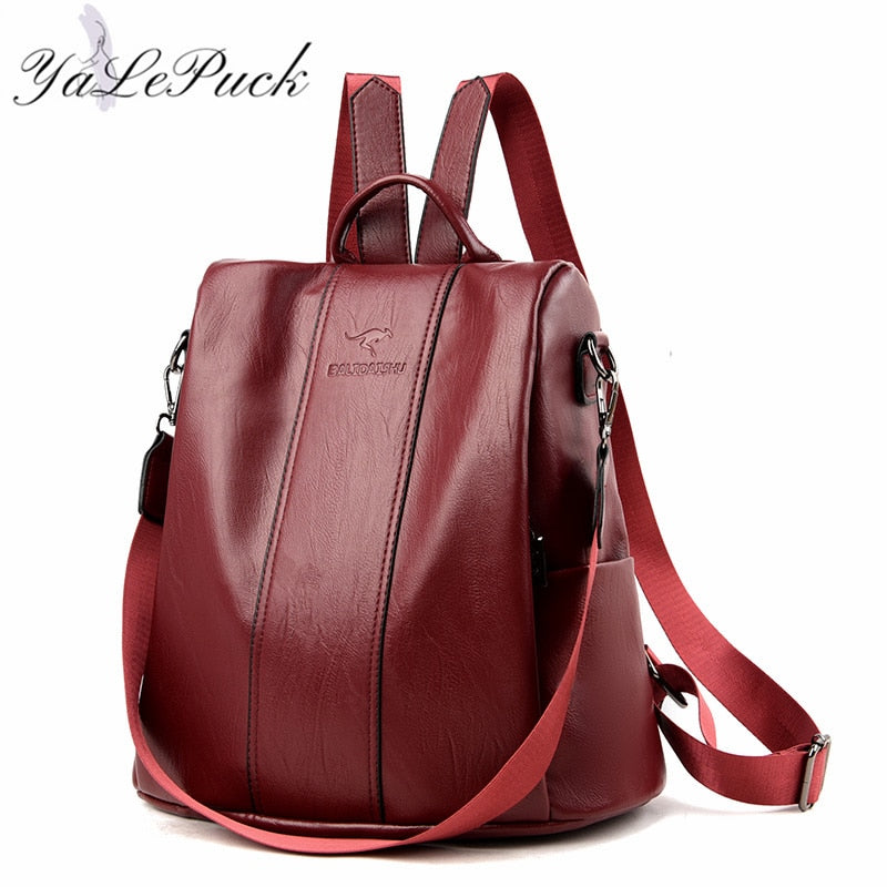 Anti-theft leather backpack women vintage shoulder bag ladies high capacity travel backpack school bags girls mochila feminina