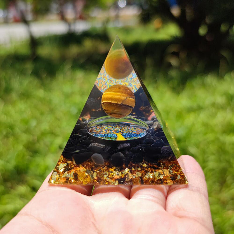 Handmade 60mm Orgone Pyramid Tiger Eye Crystal Sphere Obsidian Quartz Reiki Energy Healing Chakra Meditation Orgonite Ornaments