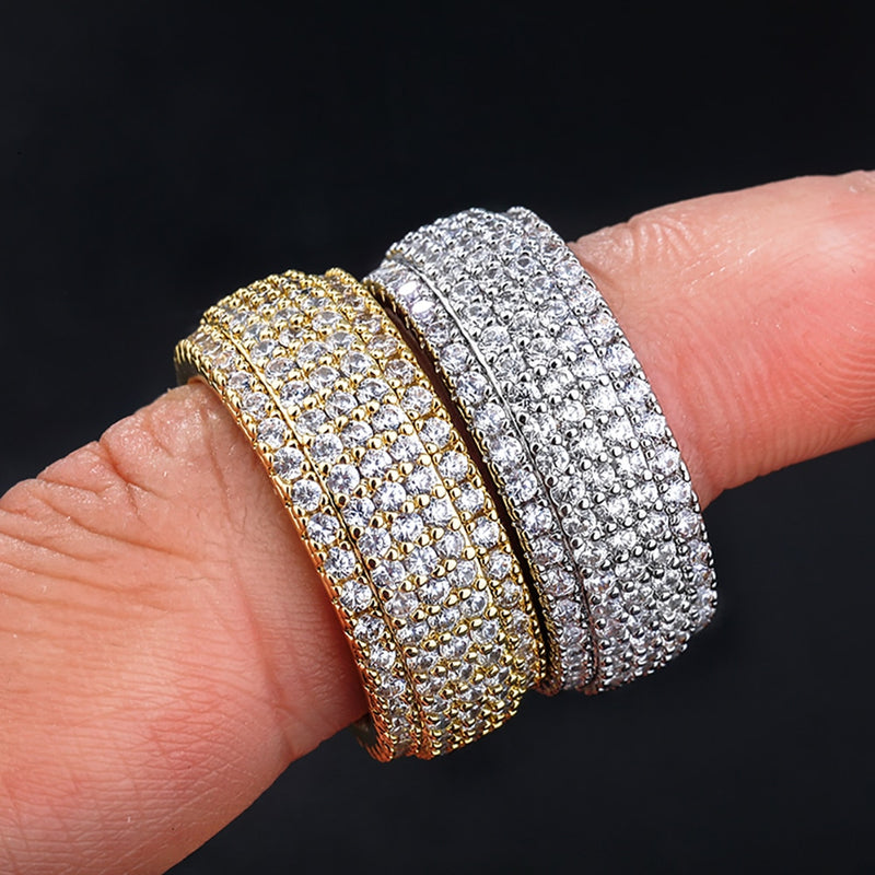 TOPGRILLZ 5 Layer Zirconia Band Ring Full Micro Pave Cubic Zirconia Rings High Quality Hip Hop Fashion Jewelry For Men Women