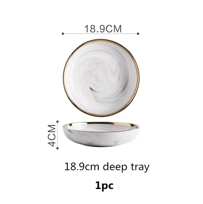 Gold Marble Ceramic Food Tray Kitchen Dinner Plates Dishes Rice Salad Noodles Soup Bowl Spoons Kitchen Cook Tool