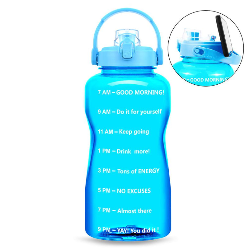 QuiFit 2L 64OZ Half Gallon Motivational Water Bottle With Time Marker Flip-Flop BPA Free Portable Sports Phone Stand GYM Jug