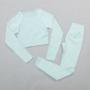 Seamless Yoga Suit Sports Set Gym Clothes Fitness Women Long Sleeve Crop Top High Waist Leggings Ribbed Workout Set Tracksuits