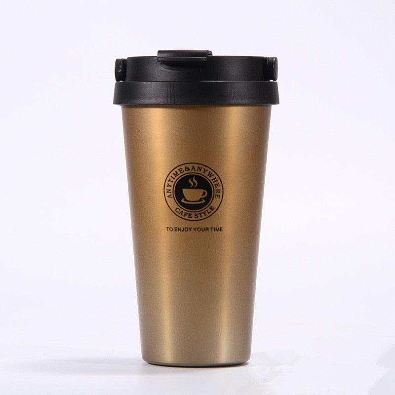 Taza de café de viaje portátil de 500ml, termo de acero inoxidable de doble pared, taza térmica para coche, taza termo