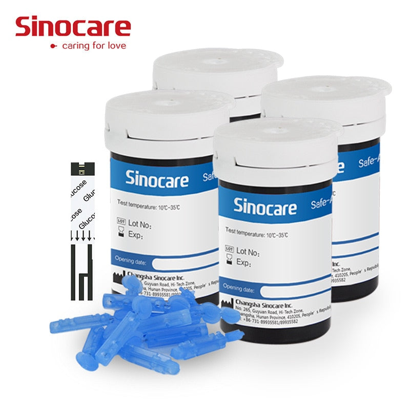 300/200/100/50PCS Sinocare Safe-Accu Tiras de prueba de glucosa en sangre y lancetas para probador de diabetes