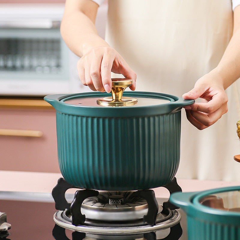 Olla de lujo para sopa, cacerola de cerámica, cacerola para sopa, olla de barro resistente a altas temperaturas, olla para estufa de Gas