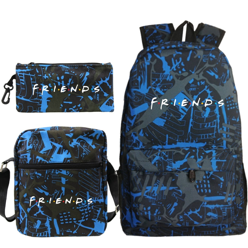 3 Pcs Set Friends Backpack Prints Knapsack for Teenagers Girls Boys Travel Bagpack Children School Bags