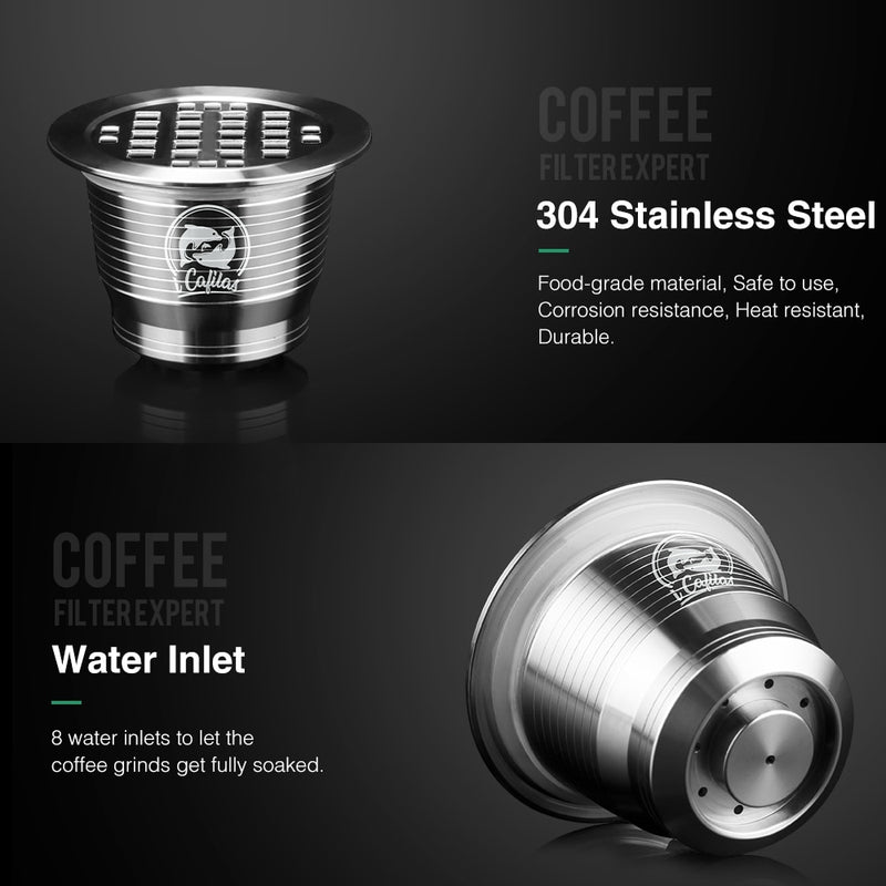 ICAfilas Wiederverwendbarer Kaffeefilter für Nespresso-Maschinen mit Tamper-Edelstahlkapsel für Nospresso