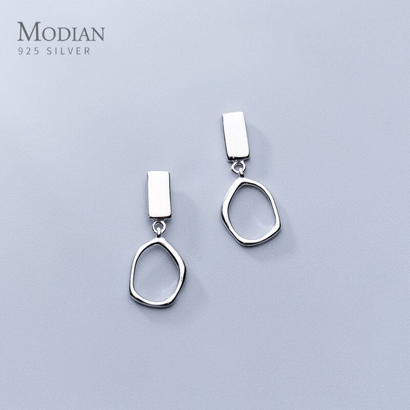 MODIAN Classic Irregular Oval Dangle Earring for Women Pure 925 Sterling Silver Simple Geometric Square Earring Fine Jewelry