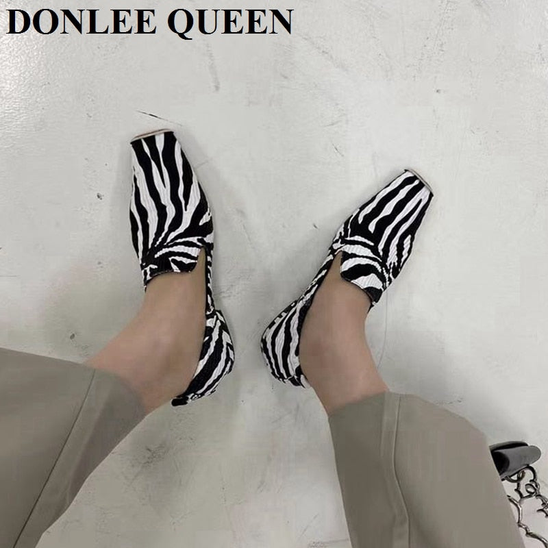 Fashion Square Toe Flats Shoes Women Slip On Loafers Comfortable Ballet Zebra Snake Pattern Shoe Big Size 35-41 Zapatillas Mujer