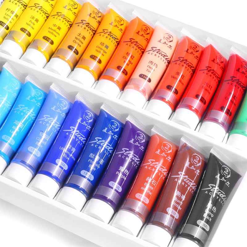 Aibelle Wasserfest 24 Farben 15 ml Professionelles Acrylfarben-Set Handbemalte Textilfarbe Bunte Künstlerbedarf