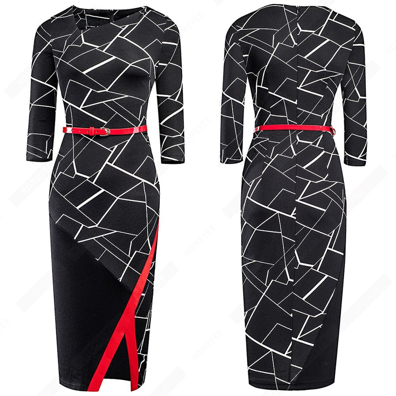 Women Formal Knee Length Asymmetrical Neck Wear to Work Business Office Bodycon Elegant Pencil Dress EB290