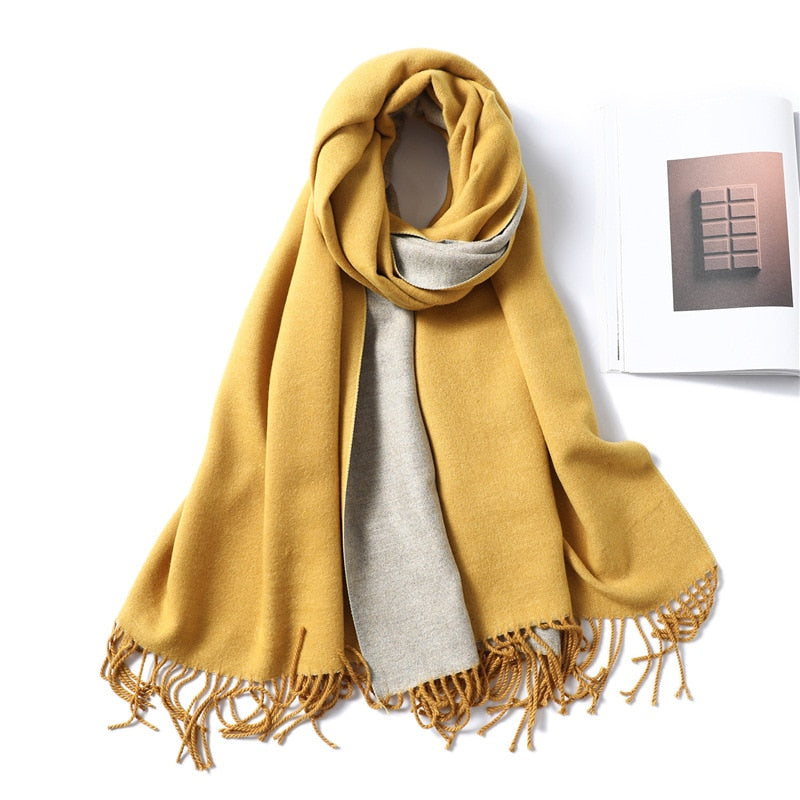 Winter Cashmere Scarf Women Thick Warm Shawls Wraps Lady Solid Scarves Fashion Tassels Pashmina Blanket Quality Foulard 2022 New