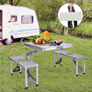 Maleta de aluminio plegable portátil, juego de mesa y silla, mesa de Picnic para acampar con 4 asientos, agujero para sombrilla para fiesta, barbacoa, pesca en la playa