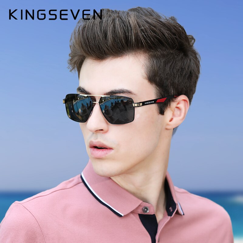 Gafas de sol polarizadas KINGSEVEN de aluminio para hombre, marca de diseño rojo, gafas de sol con revestimiento de espejo, gafas de sol 7719