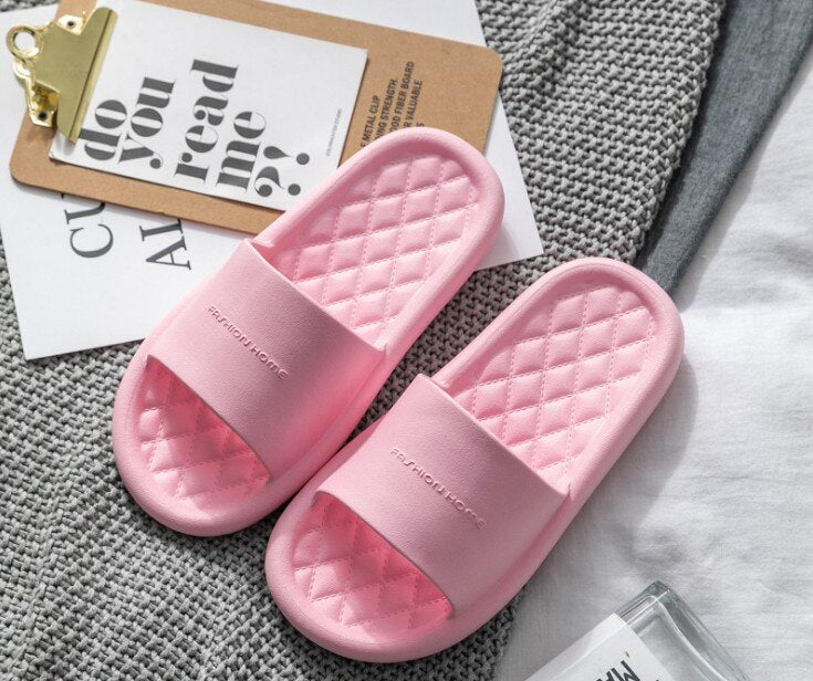 JIANBUDAN Comfortable Soft Indoor Slippers Women Non-slip Bathroom Home shoes Flat EVA Lovers Slides Women&