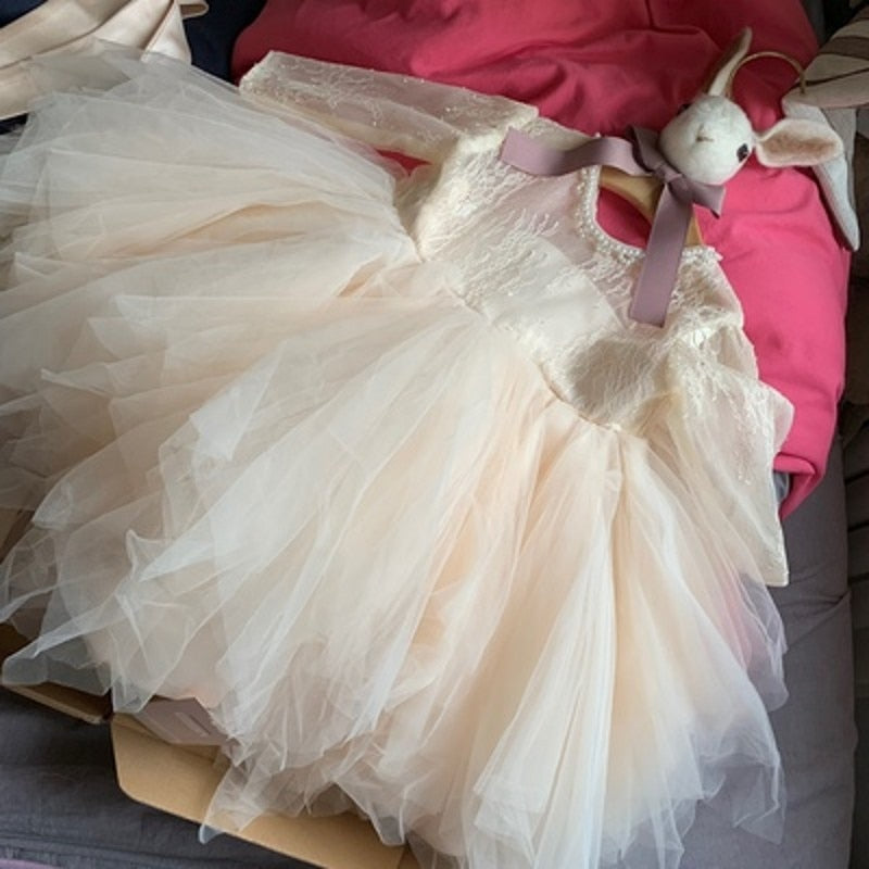 Champagne tul bebé recién nacido niñas vestido de bautismo 1er cumpleaños recién nacido princesa vestido de bautizo traje bebé niña Vestidos de fiesta