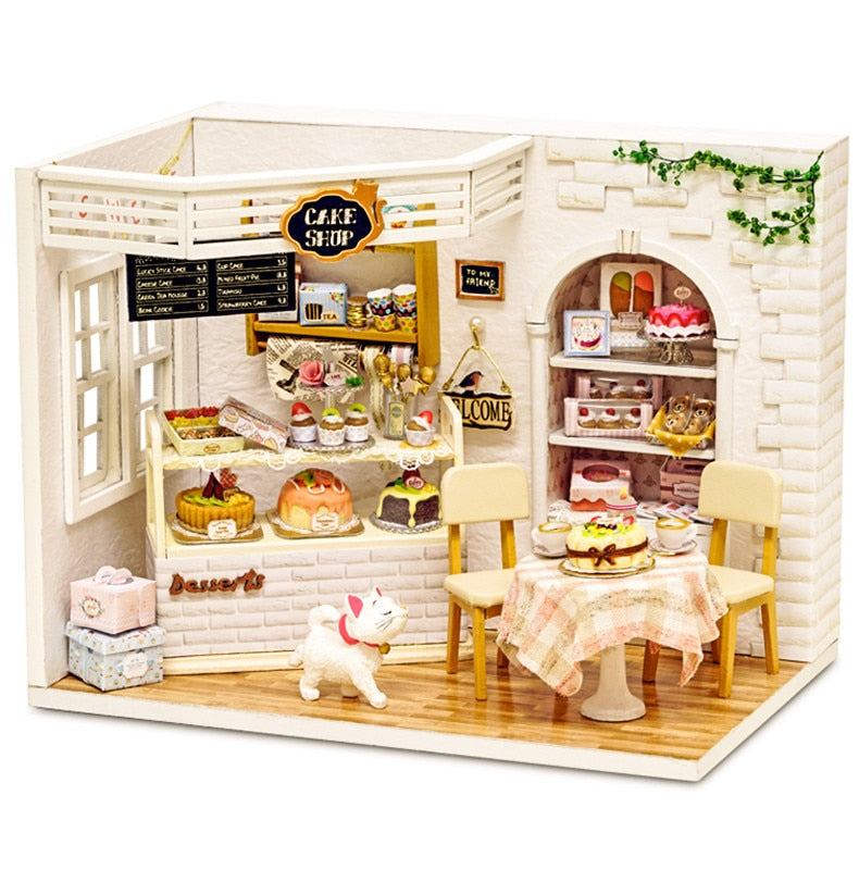 Cutebee DIYHouse Miniature with Furniture LED Music Dust Cover Model Building Blocks Toys for Children Casa De Boneca