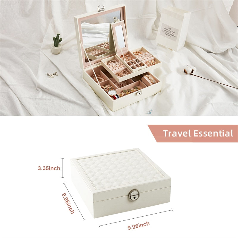 2022 Large PU Leather Jewelry Box Organizer with Mini Travel Storage Case Girls Ring Earrings Necklace Casket For Jewellery Box