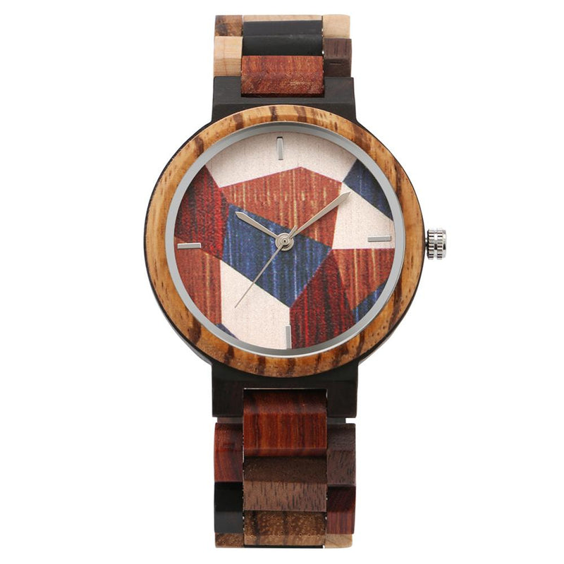 Reloj de madera con diseño de empalme de geometría Irregular único para Hombre, reloj de pulsera Retro de madera de colores mezclados ajustable, Relojes para Hombre