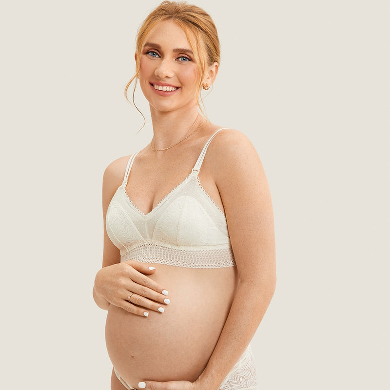 MOMANDA Lace Breastfeeding Maternity Nursing Bra For Pregnant Women Lightly Padded Wireless Double Strap Lingerie S-XL