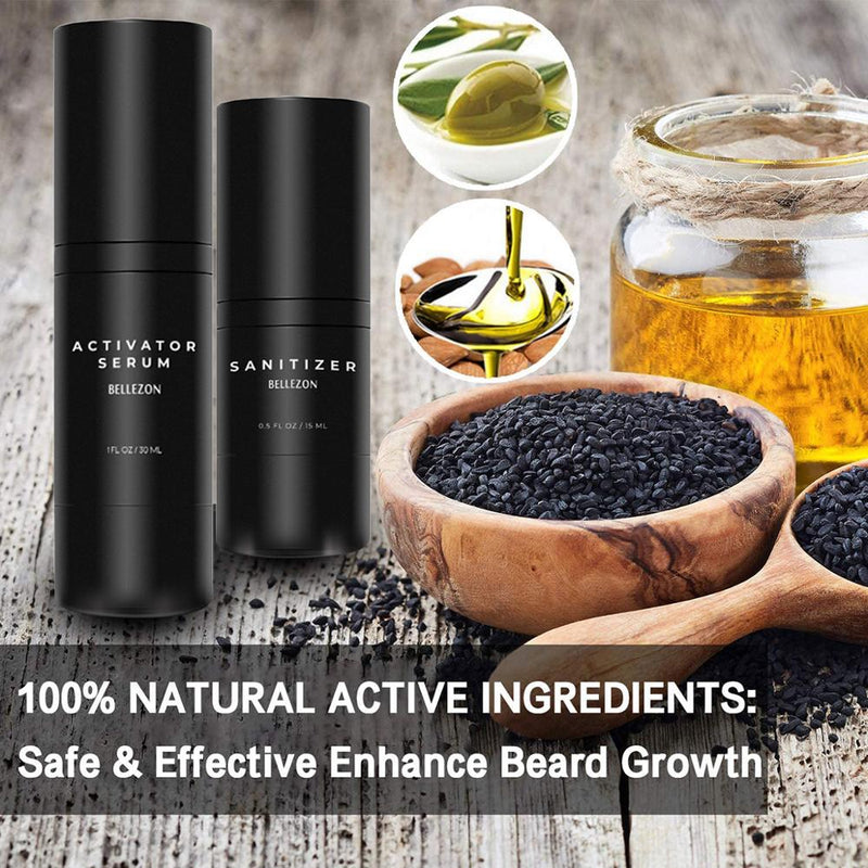 Bellezon Beard Growth Kit Haarwachstumsverstärker Dickeröl Nährende Essenz Leave-in Conditioner Bartpflege mit Kamm