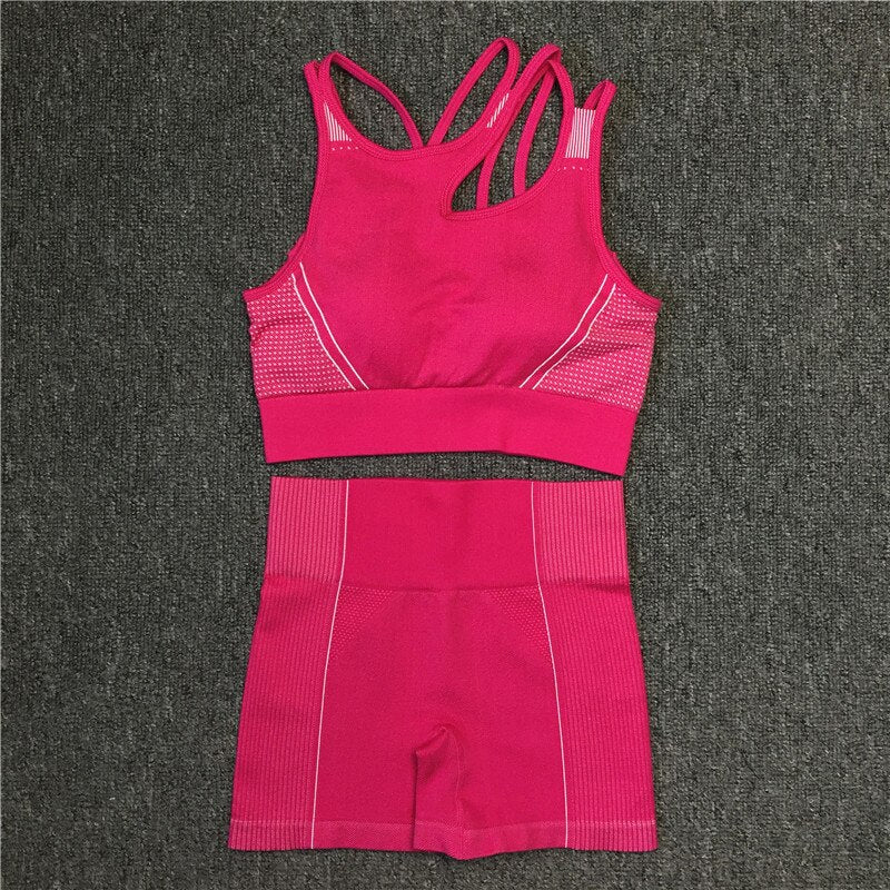 Yoga Set Women Sleeveless Sport Suit Workout Gym Clothes Fitness Sports Bra High Waist Shorts 2 Piece Utra Seamless Sportswear